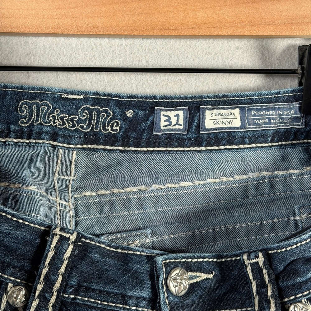 Miss Me Signature Skinny Jeans Dark Wash Thick Stitch Embellished JS5014S58 31 - Picture 11 of 16